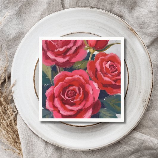 Rote Rosen Blumenbemalung Serviette
