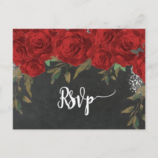 rote Rosen Blumenblätter Hochzeit Rsvp Postkarte (Vorderseite)