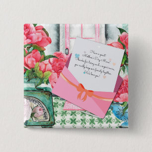 Rote Rosen Blumenbriefumschlag Muttertag Button