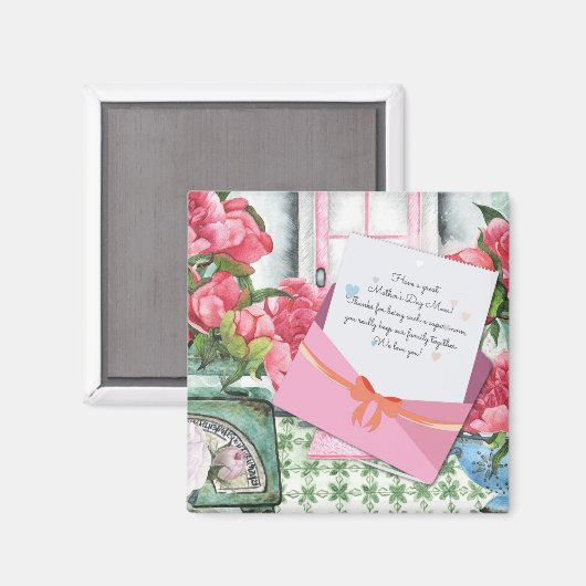 Rote Rosen Blumenbriefumschlag Muttertag Magnet (Vorderseite/Rückseite)