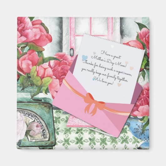 Rote Rosen Blumenbriefumschlag Muttertag Magnet (Vorne)