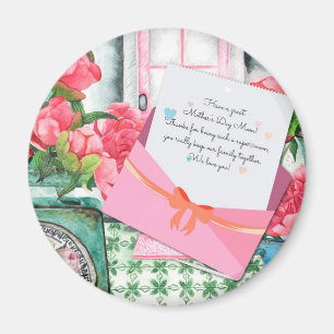 Rote Rosen Blumenbriefumschlag Muttertag Magnet
