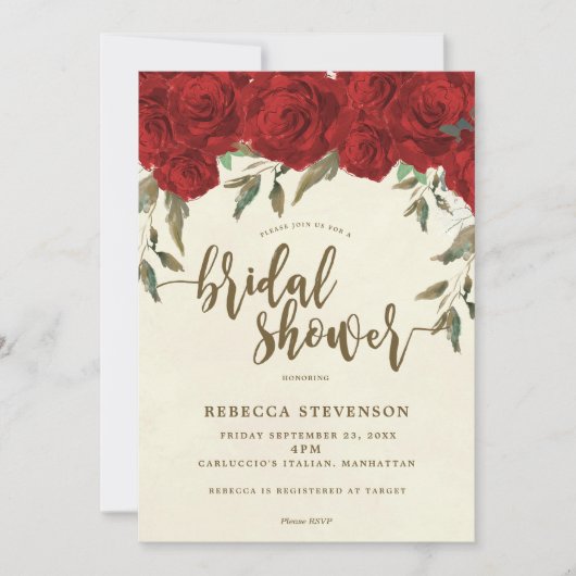 rote Rosen Blumendusche Einladung (Vorderseite)