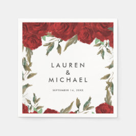 rote Rosen Blumengrün Hochzeitsnapkins Serviette