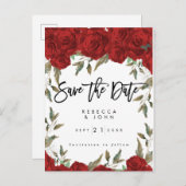 rote Rosen Blumenhochzeit speichern Sie die Datums Ankündigungspostkarte (Vorne/Hinten)