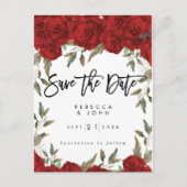 rote Rosen Blumenhochzeit speichern Sie die Datums Ankündigungspostkarte (Vorderseite)