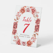 Rote Rosen Blumenhochzeit Tischnummer Sockelschild (Vorderseite)