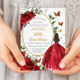 Rote Rosen Blumenkleid Quinceañera Dama Request Einladung