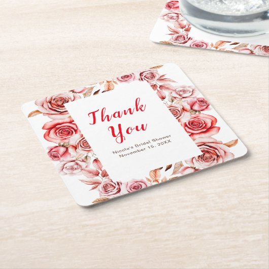 Rote Rosen Blumenkohl Brautparty Rechteckiger Pappuntersetzer (angewinkelt)