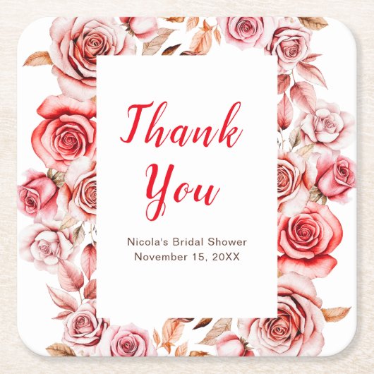 Rote Rosen Blumenkohl Brautparty Rechteckiger Pappuntersetzer (Vorderseite)
