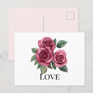 Rote Rosen Blumenkohl Liebe Postkarte
