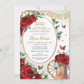 Rote Rosen Blumenkohl Stiefel Quinceañera Süß 16 Einladung (Vorderseite)