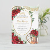 Rote Rosen Blumenkohl Stiefel Quinceañera Süß 16 Einladung (Stehend Vorderseite)