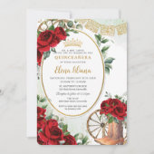 Rote Rosen Blumenkohl Stiefel Quinceañera Süß 16 Einladung (Vorderseite)