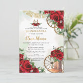 Rote Rosen Blumenkohl Sweet 16 Quinceañera Einladung (Stehend Vorderseite)