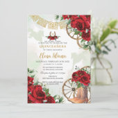 Rote Rosen Blumenkohl Sweet 16 Quinceañera Einladung (Stehend Vorderseite)