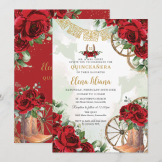 Rote Rosen Blumenkohl Sweet 16 Quinceañera Einladung