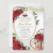 Rote Rosen Blumenkohl Sweet 16 Quinceañera Einladung (Vorderseite)