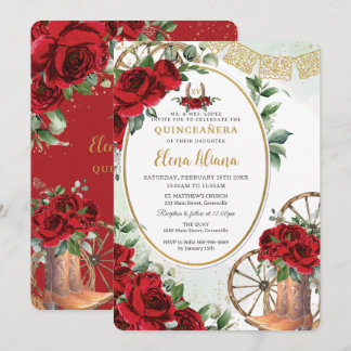 Rote Rosen Blumenkohl Sweet 16 Quinceañera Einladung
