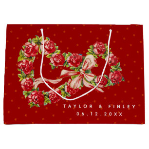 Rote Rosen Blumenkraut Elegant Niedlich Vintag Große Geschenktüte