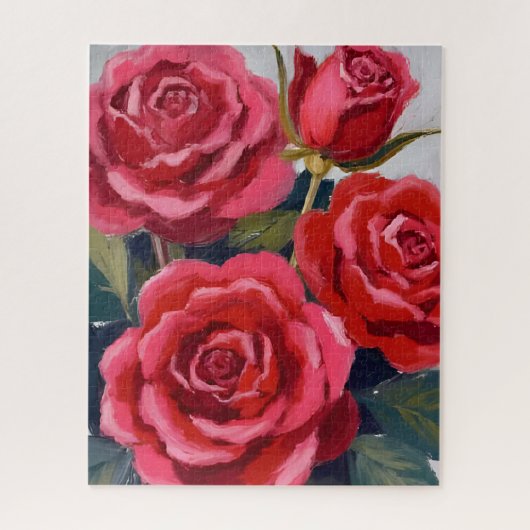 Rote Rosen Blumenmalerei Puzzle (Vertikal)