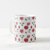 Rote Rosen Blumenmuster Kaffeetasse (Vorderseite Links)