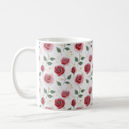 Rote Rosen Blumenmuster Kaffeetasse (Links)