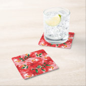 Rote Rosen Blumenmuster Rechteckiger Pappuntersetzer (Vor Ort)