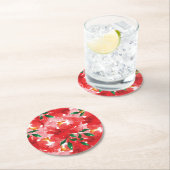 Rote Rosen Blumenmuster Runder Pappuntersetzer (Vor Ort)