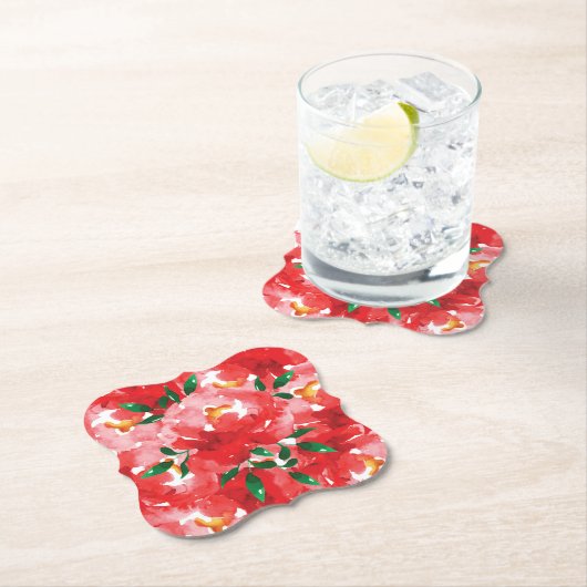 Rote Rosen Blumenmuster Untersetzer (Vor Ort)