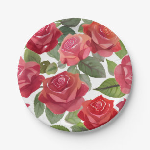 Rote Rosen Blumenparty Pappteller