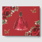 Rote Rosen BlumenPrinzessin Dress Gold Quinceanera Gästebuch (Rückseite)