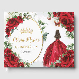 Rote Rosen BlumenPrinzessin Dress Gold Quinceanera Gästebuch