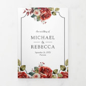 Rote Rosen Blumenrahmen in einem QR-Code Dreifach Gefaltete Einladung (Cover)