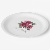Rote Rosen Blumenromantische Hochzeit Pappteller (Schrägansicht)