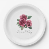 Rote Rosen Blumenromantische Hochzeit Pappteller (Vorderseite)