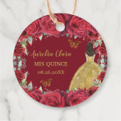 Rote Rosen Blumenschmetterlinge Prinzessin Gelbes Geschenkanhänger (Rückseite)