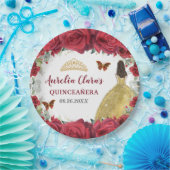 Rote Rosen Blumenschmetterlinge Prinzessin Gelbes  Pappteller (Party)