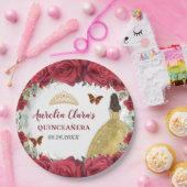 Rote Rosen Blumenschmetterlinge Prinzessin Gelbes Pappteller (Party)