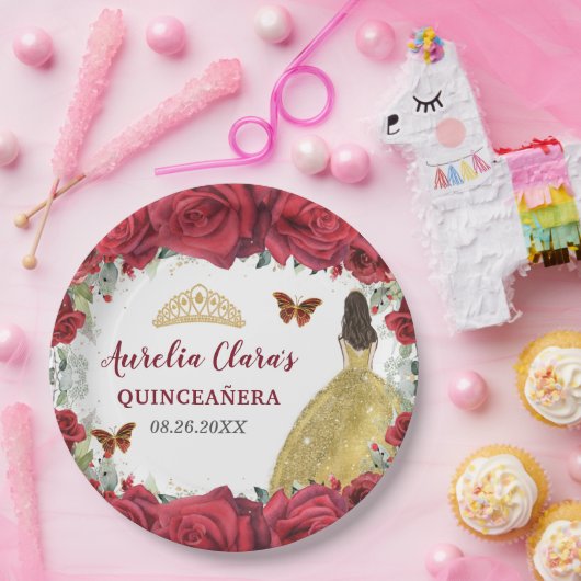 Rote Rosen Blumenschmetterlinge Prinzessin Gelbes Pappteller (Party)