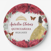 Rote Rosen Blumenschmetterlinge Prinzessin Gelbes Pappteller (Vorderseite)