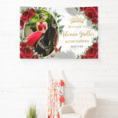Rote Rosen Blumenschmetterlinge Quinceañera Foto Banner (InSitu)
