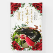 Rote Rosen Blumenschmetterlinge Quinceañera Foto Banner (Vertikal)