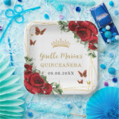 Rote Rosen Blumenschmetterlinge Quinceañera Pappteller (Party)