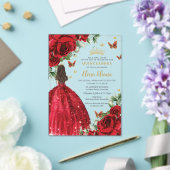 Rote Rosen Blumenschmetterlinge Quinceañera Süß 16 Acryleinladungen (In Situ (Hochzeit))