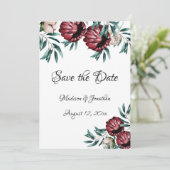 Rote Rosen Blumenschrift Elegant Save The Date (Stehend Vorderseite)