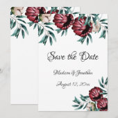 Rote Rosen Blumenschrift Elegant Save The Date (Vorne/Hinten)