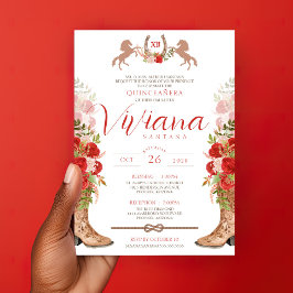 Rote Rosen Blumenstiefel Western Charra Quinceaner Einladung