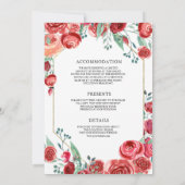 Rote Rosen Blumenstrauß auf einer Hochzeit Einladung (Rückseite)