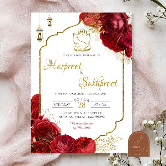 Rote Rosen Blumenzeremonie Einladung